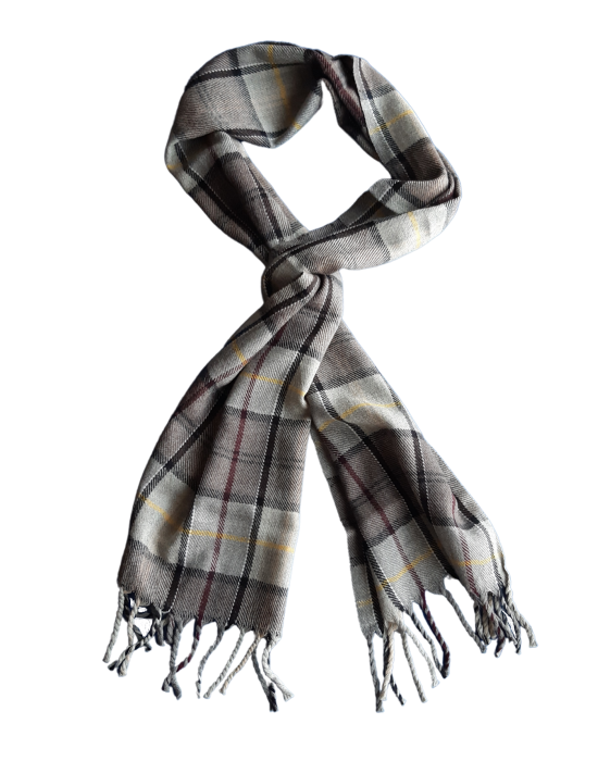 Unisex pure wool muffler check design grey